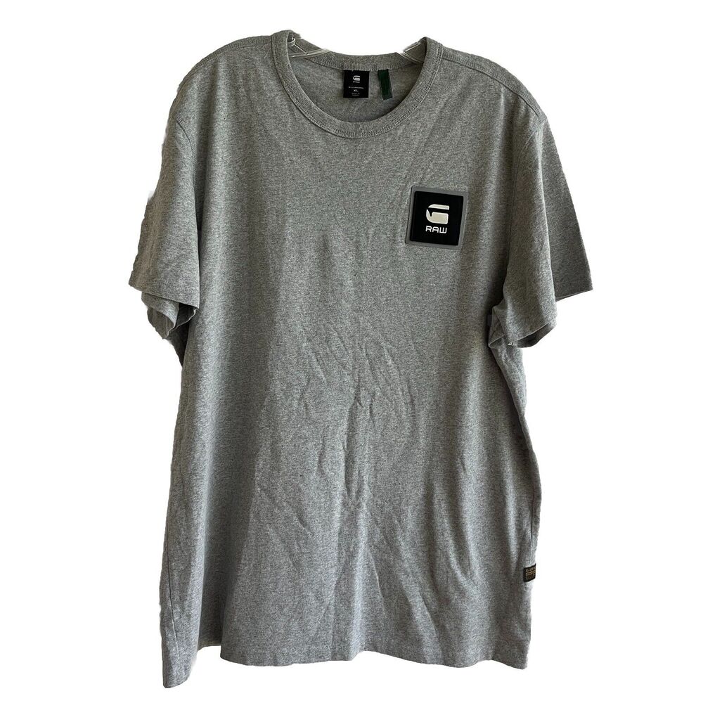 G-Star Raw patch logo at chest, gray, short sleeve t-shirt, size XL, 100% cotton